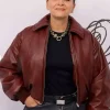 Paris Fashion Week 2026 Juliette Binoche Leather Jacket Front
