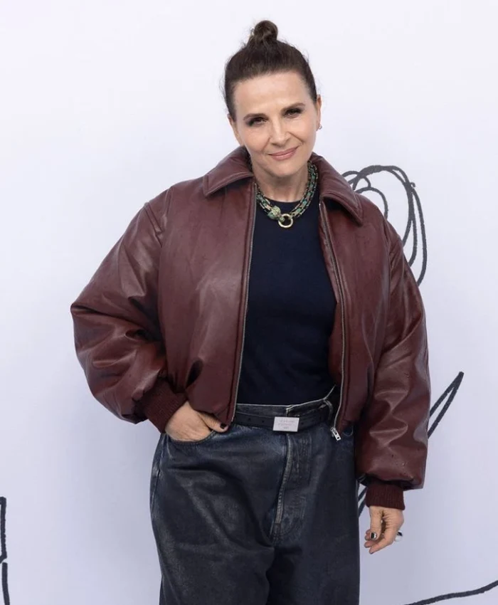 Paris Fashion Week 2026 Juliette Binoche Leather Jacket