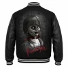 Annabelle Halloween black varsity jacket with horror-inspired design