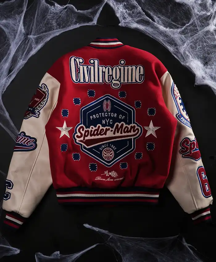 Protector Of NYC Red & Sand Letterman Jacket Back