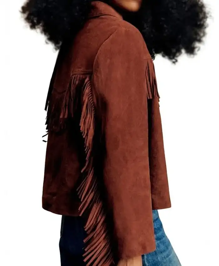 Quinn O’Grady TV Series Ransom Canyon 2026 Minka Kelly Brown Suede Leather Fringe Jacket