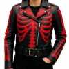 Red Skeleton Bones Leather Biker Jacket