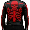 Red Skeleton Bones Leather Biker Jacket Back