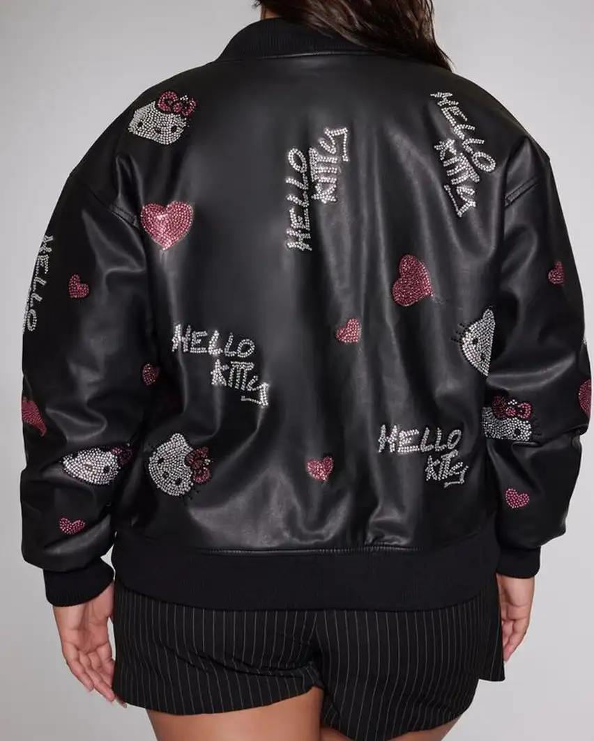 Rhinestone Hello Kitty Forever 21 Real Leather Bomber Jacket