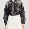 Sandro Crystal Studded Black Leather Jacket - Image 2
