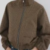 Sarah Baeumler Battle on the Beach S05 Brown Hondstooth High-Neck Jacket