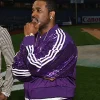Shop YAankee Stadium Friends and Family Event 2026 A$AP Ferg Y Adidas Purple Sequin Tracksuit Left View
