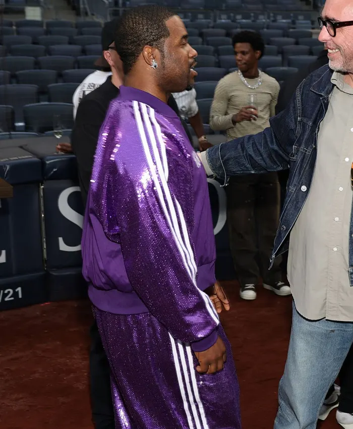 Shop YAankee Stadium Friends and Family Event 2026 A$AP Ferg Y Adidas Purple Sequin Tracksuit Right view