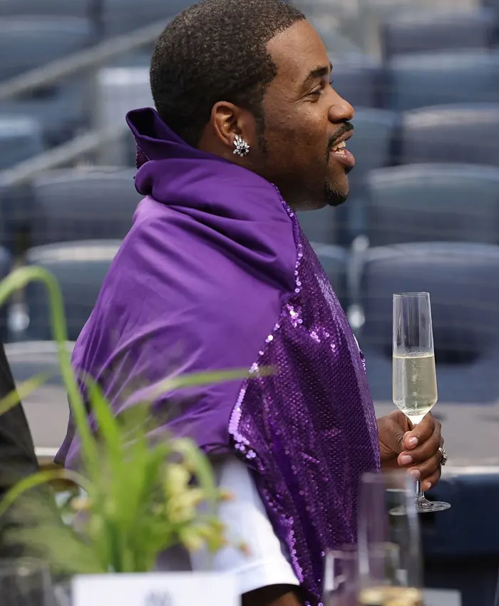 Shop YAankee Stadium Friends and Family Event 2026 A$AP Ferg Y Adidas Purple Sequin Tracksuit Right