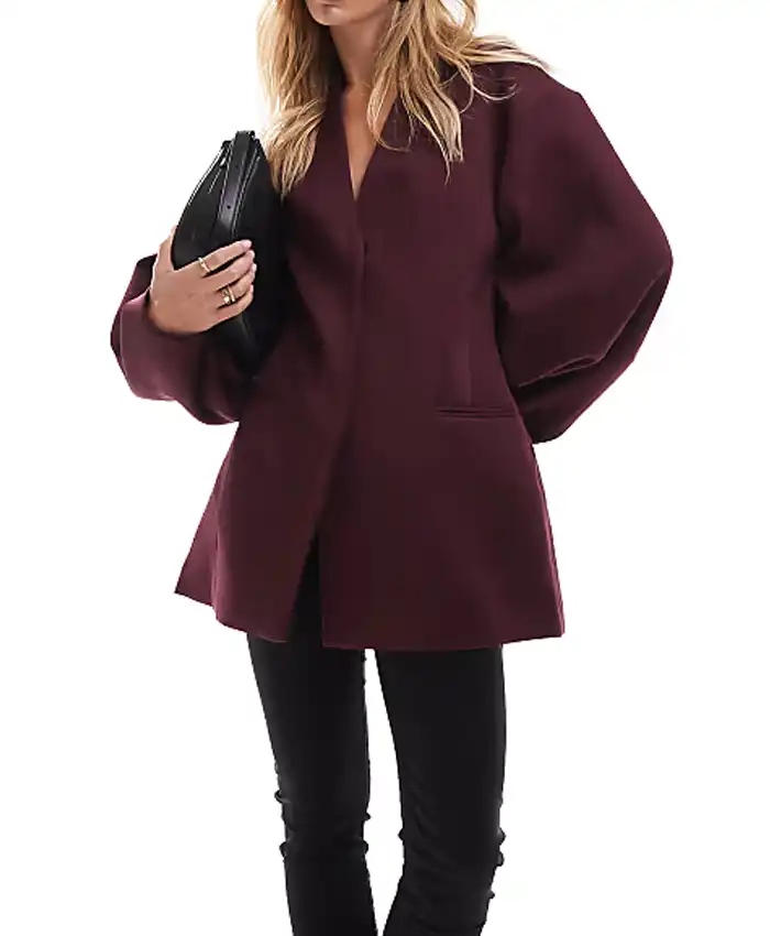 Shophie Thatcher Movie Her Private Hell 2026 Elle Burgundy Wool Coat