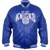 New York Knicks Chrome Hearts Varsity Jacket in blue and orange leather