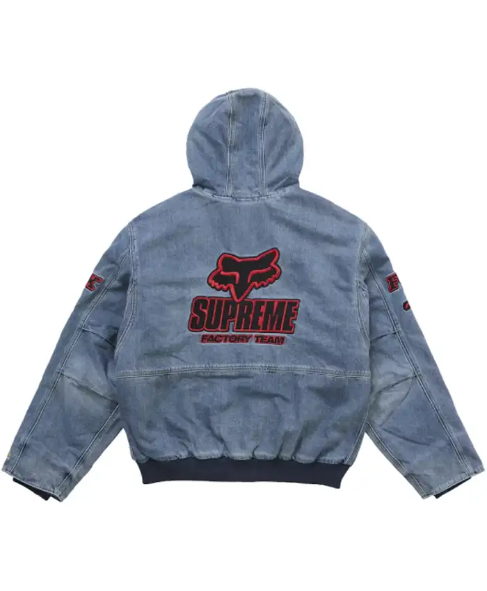 Supreme Fox Racing Denim Hooded Work Jacket Back
