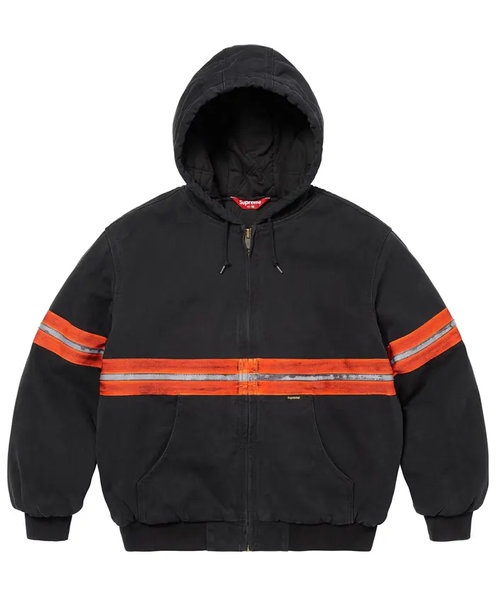 Supreme-Reflective-Stripe-Hooded-Black-Work-Jacket