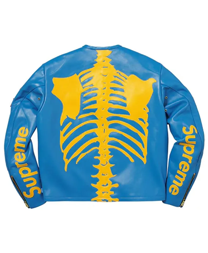Supreme X Vanson Leather Bones Jacket Blue Back