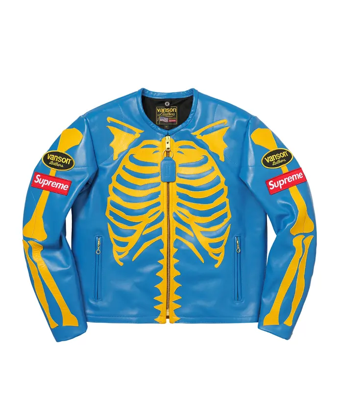 Supreme X Vanson Leather Bones Jacket Blue