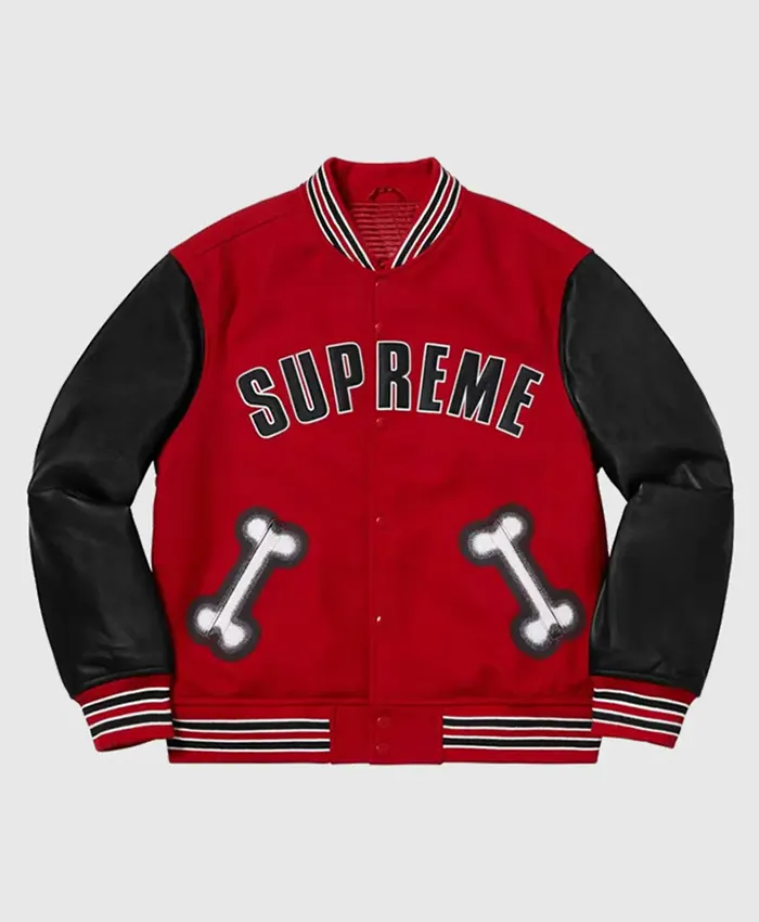Supreme x Bone Letterman Varsity Jacket Red
