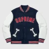 Supreme x Bone Letterman Varsity Jacket White