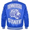 Tennessee State University Cropped Blue Varsity Satin Jacket On Sale