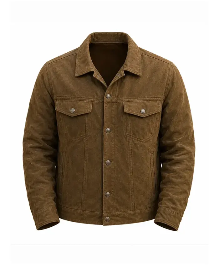 The Town That Takes Dean Richardson Brown Suede Jacket Front