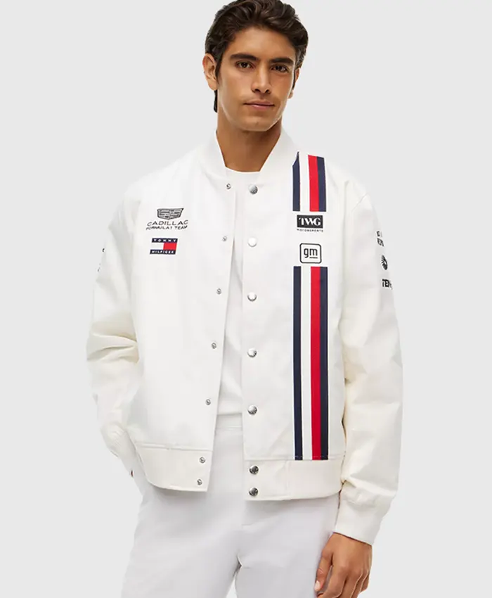Tommy Hilfiger x Cadillac F1 Team White Bomber Jacket Front