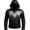 Venom Hooded Black Leather Jacket