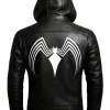 Venom Hooded Black Leather Jacket Back