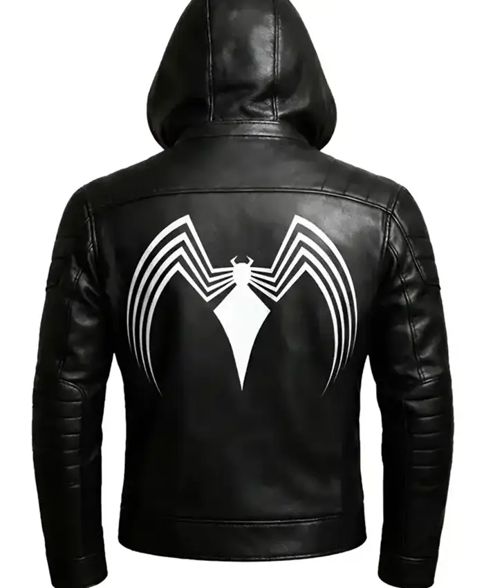 Venom Hooded Black Leather Jacket Back