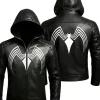 Venom Hooded Black Leather Jacket For Sale