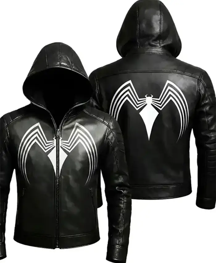 Venom Hooded Black Leather Jacket For Sale