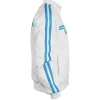White athletic track jacket with blue piping and Wii logo embroidery