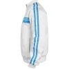Classic white gaming-inspired track jacket with blue accents