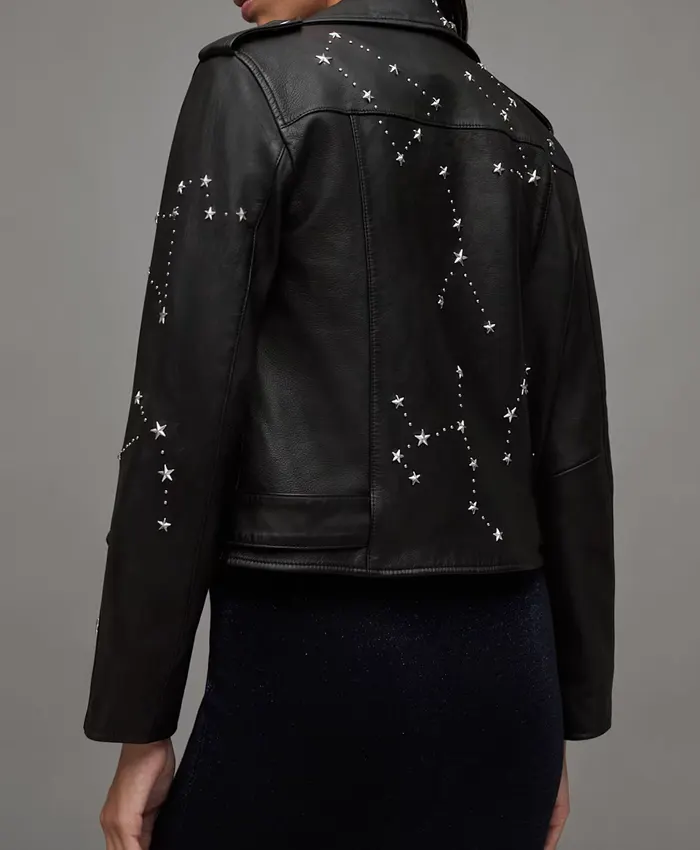 Women-All-Saints-Balfern-Studded-Black-Leather-Jacket-Back-View