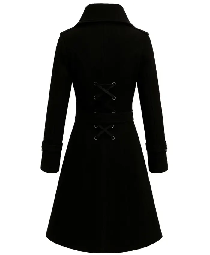 Women Gothic Pumpkin Black Wool Coat Back