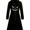 Women Gothic Pumpkin Black Wool Coat Front