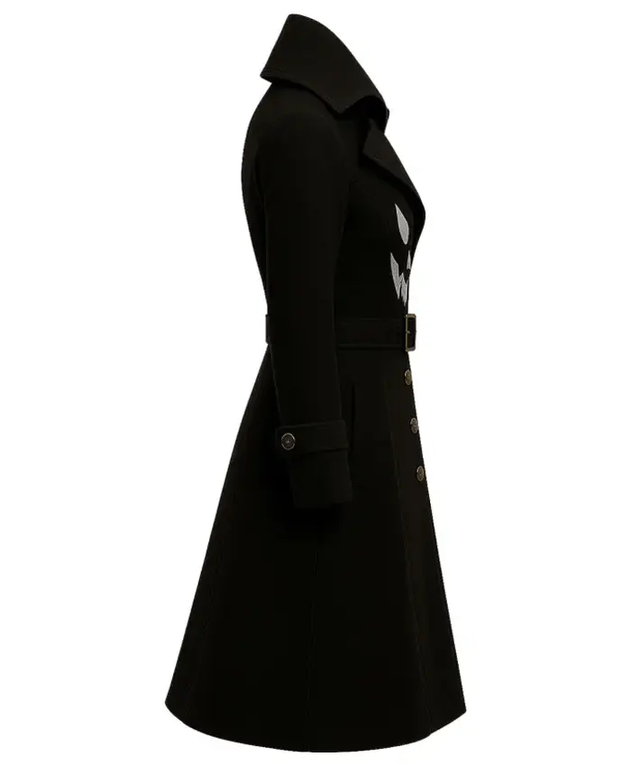 Women Gothic Pumpkin Black Wool Coat Side