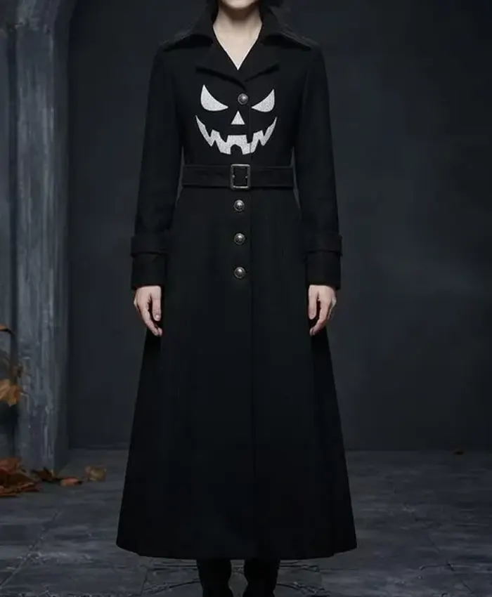 Women Gothic Pumpkin Black Wool Coat