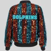 Women’s Cuce Aqua Miami Dolphins Slim Fit Sequin Striped Bomber Jacket