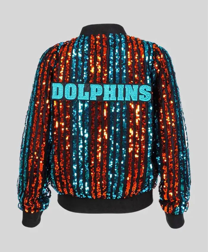 Women’s Cuce Aqua Miami Dolphins Slim Fit Sequin Striped Bomber Jacket