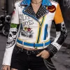 Women's Gothic Printed Patches Multicolor Leather Jacket