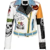 Women's Gothic Printed Patches Multicolor Leather Jacket Front