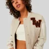 Women’s TW Colorblock Beige and Off-White Varsity Jacket Front
