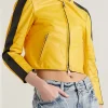 Yellow-Balenciaga-Cropped-Leather-Jacket-Women