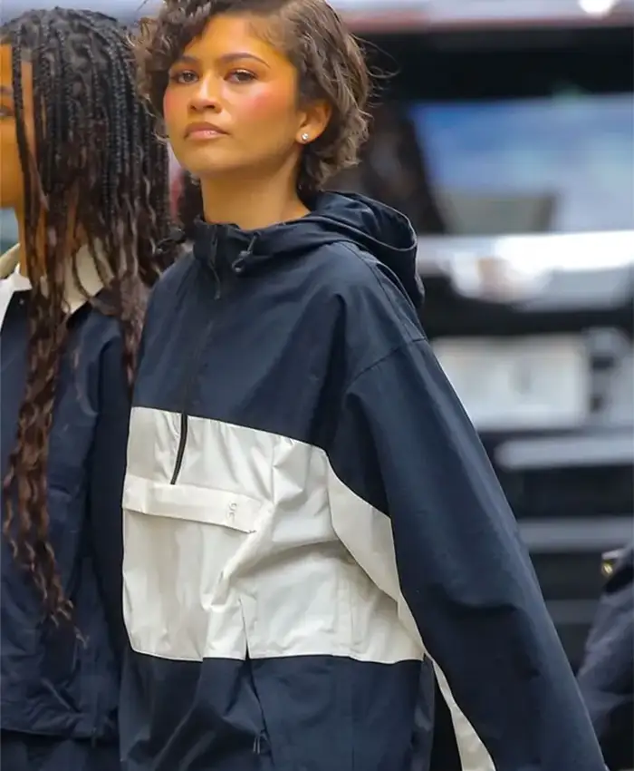 Zendaya Coleman New York City 2026 Blue & White Hooded Jacket