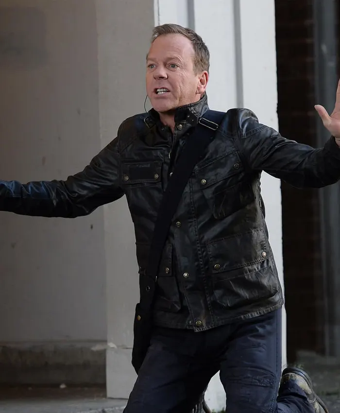 24 Kiefer Sutherland Black Leather Jacket For Sale