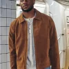 Abercrombie Malik Nabers Brown Suede Leather Jacket