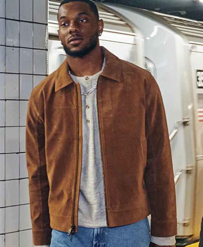 Abercrombie Malik Nabers Brown Suede Leather Jacket