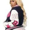 Adrienne Navy Pink Oversized Varsity Jacket bACK