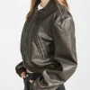 Amber Mozo TV Series Lets Marry Harry 2026 Dark Brown Cropped Leather Jacket Side View