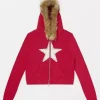 Amita Rao TV Series Adults 2026 Star Appliqué Print Fur Trim Zip-Up Hooded Jacket