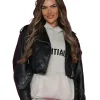 Amy Kenyon Finding Emily 2026 Black Cropped Leather Jacket